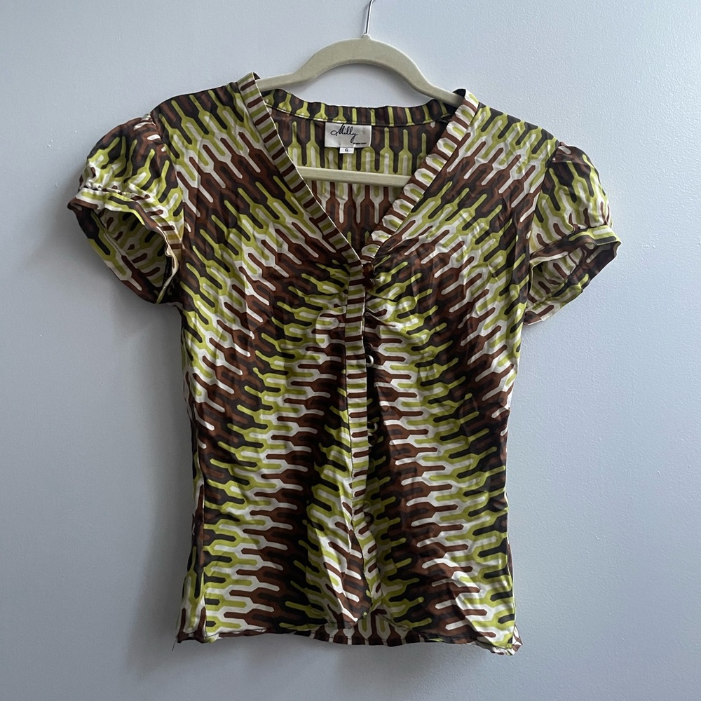 vintage button up graphic blouse